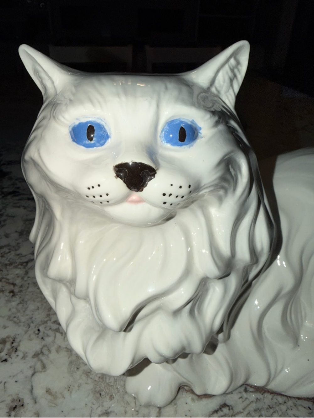Vintage Large Ceramic White Cat Laying Down Blue Eyes Figurine 16” - Picture 6 of 16